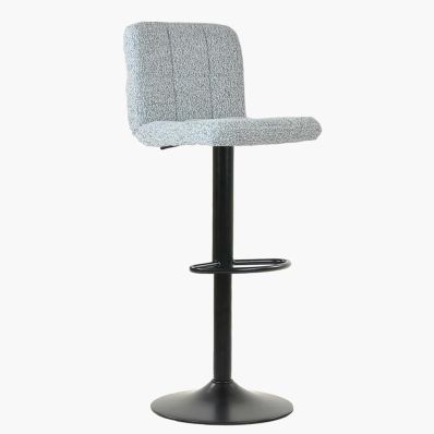 Troy Bar Stool Grey Boucle Fabric & Black Base
