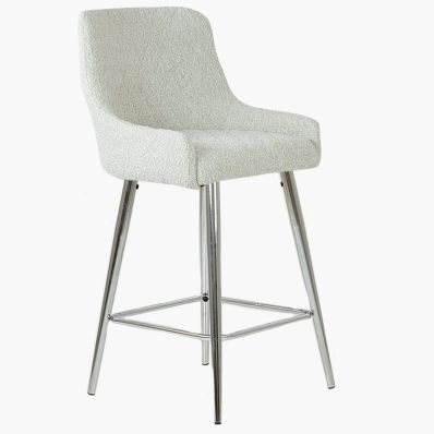 Vault Bar Stool Cream Boucle Fabric & Chrome Leg