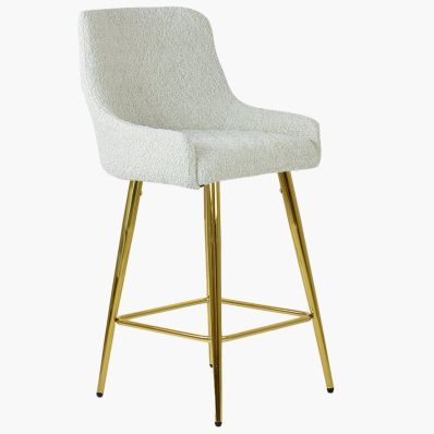 Vault Bar Stool Cream Boucle Fabric & Gold Leg