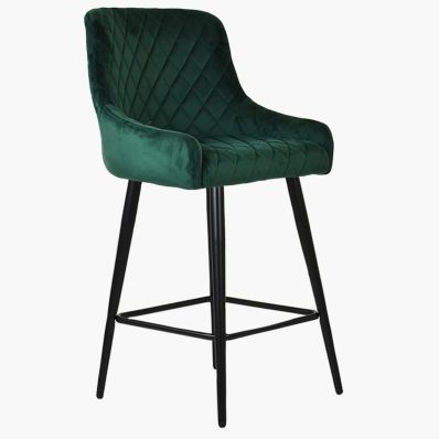 Vault Bar Stool Green Velvet & Black Leg