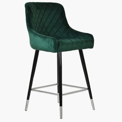 Vault Bar Stool Green Velvet & Black \ Silver Leg