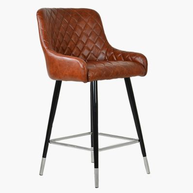 Vault Bar Stool Brown Leather & Black \ Silver Leg
