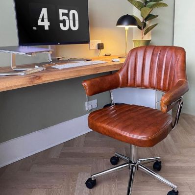 Yale Office Chair Vintage Brown Faux Leather & Chrome