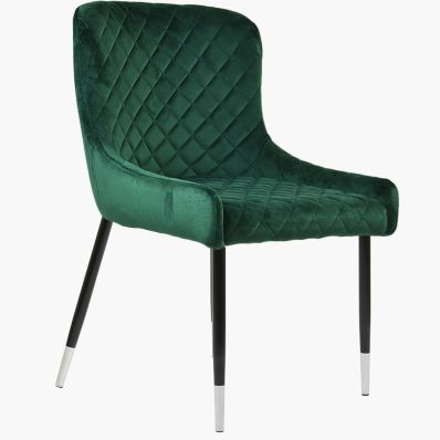 Heron Dining Chair Green Velvet & Black \ Silver Legs