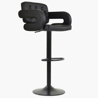 Zeus Bar Stool Black Leather & Black Base