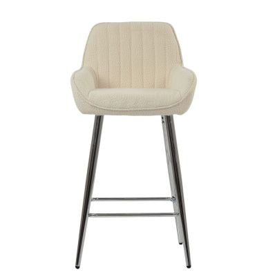 Hamilton Bar Stool Cream Boucle Fabric & Chrome Base