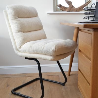Polk Office Chair Cream Boucle Fabric & Black Base