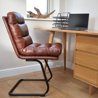 Polk Office Chair Vintage Brown Faux Leather & Black Base