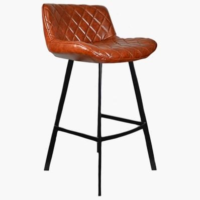 Franz Bar Stool Vintage Tan Brown Leather & Black Leg 75cm