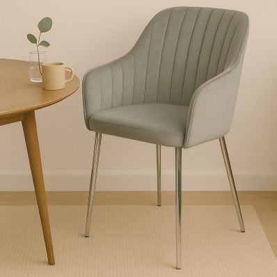 Lule Carver Dining Chair Grey Velvet & Chrome Legs