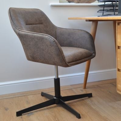 Levy Office Chair Antique Brown Faux Leather & Black Base