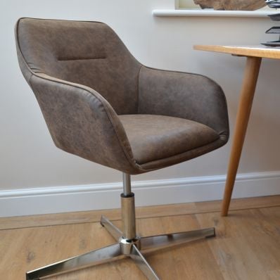 Esto Office Chair Antique Brown Faux Leather & Chrome Base