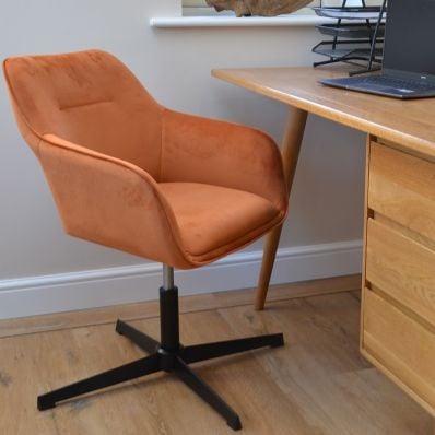Levy Office Chair Burnt Orange Velvet & Black Base