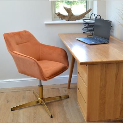 Ray Office Chair Burnt Orange Velvet & Gold Base