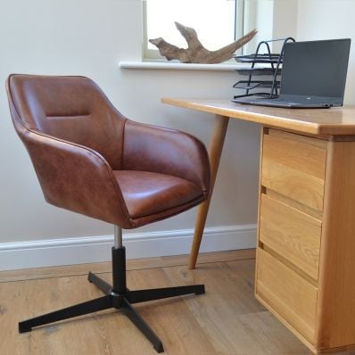 Levy Office Chair Vintage Brown Faux Leather & Black Base