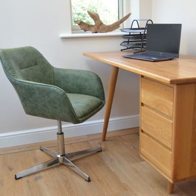 Esto Office Chair Vintage Green Faux Leather & Chrome Base