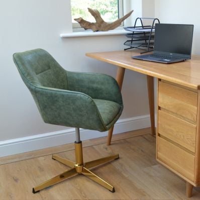 Ray Office Chair Vintage Green Faux Leather & Gold Base