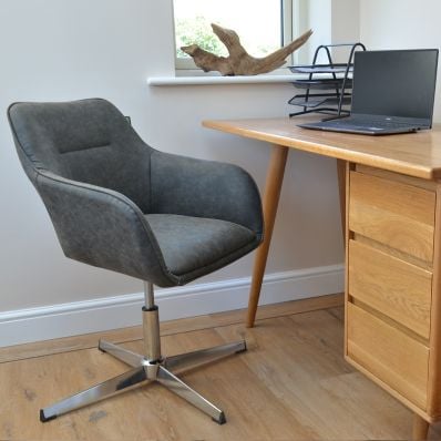 Esto Office Chair Vintage Grey Faux Leather & Chrome Base