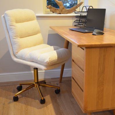 Strada Office Chair Cream Boucle Fabric & Gold Base