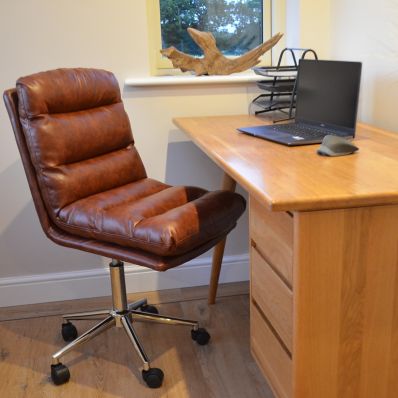 Strada Office Chair Antique Brown Faux Leather & Chrome