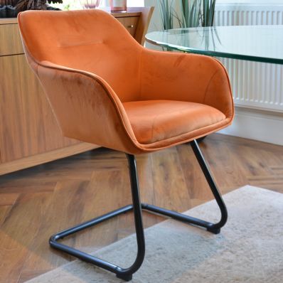 Fort Dining Chair Burnt Orange Velvet & Black Leg