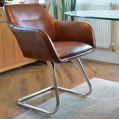 Swarm Dining Chair Vintage Brown Faux Leather & Chrome Leg