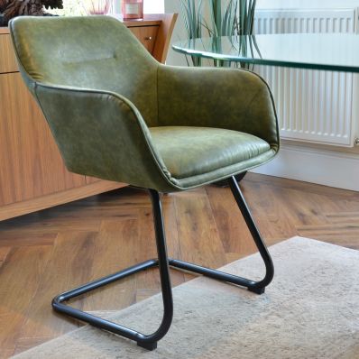 Slaygo Office Chair Vintage Green Faux Leather & Black Base