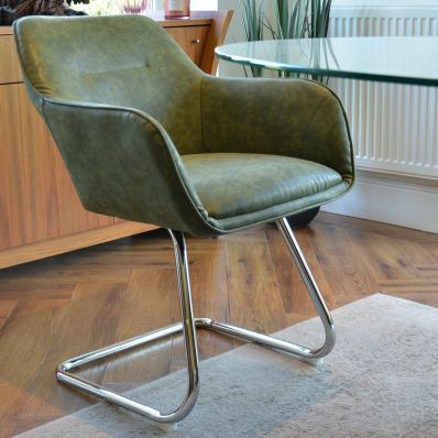 Swarm Dining Chair Vintage Green Faux Leather & Chrome Leg