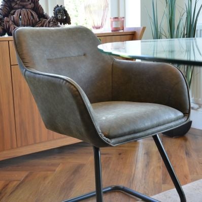 Fort Dining Chair Vintage Grey Faux Leather & Black Leg