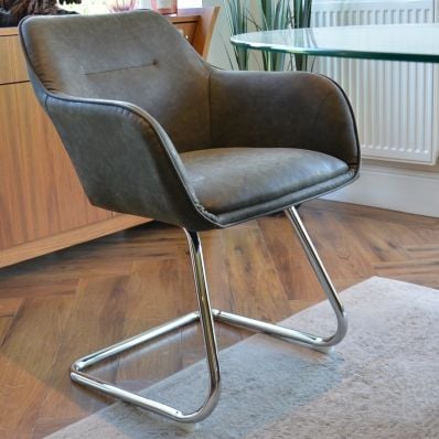 Swish Office Chair Vintage Grey Faux Leather & Chrome Base