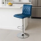 Arden Bar Stool Blue Leather & Chrome Base