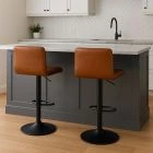 Aspen Bar Stool Vintage Tan Brown Leather & Black Base