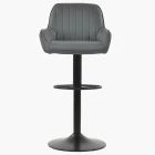 Bronx Bar Stool Dark Grey Leather & Black Base