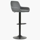 Bronx Bar Stool Dark Grey Leather & Black Base