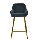 Hamilton Bar Stool Dark Grey Velvet & Gold Base