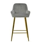 Hamilton Bar Stool Grey Velvet & Gold Base