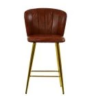 Dove Bar Stool Vintage Tan Brown Leather & Gold Base