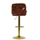 Bowston Bar Stool Vintage Tan Brown Leather & Gold Base