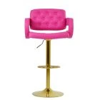 Ludo Bar Stool Hot Pink Leather & Gold Base
