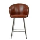 Novara Bar Stool Vintage Tan Brown Leather & Chrome Base