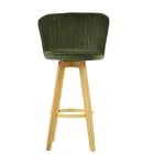 Mjolby Bar Stool Olive Green Velvet & Wood Leg