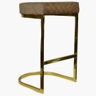 Burrello Bar Stool Antique Brown Leather & Gold Leg 65cm