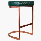 Burrello Bar Stool Bottle Green Leather & Rose Gold Leg 65cm