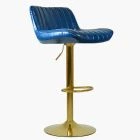 Canberra Bar Stool Blue Leather & Gold Base