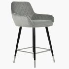Carson Bar Stool Grey Velvet & Black \ Silver Leg