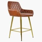 Carson Bar Stool Vintage Tan Brown Leather & Gold Leg