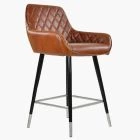 Carson Bar Stool Vintage Tan Brown Leather & Black \ Silver Leg