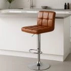 Cuban Bar Stool Vintage Tan Brown Leather & Chrome Base