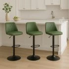 Danbury  Bar Stool Vintage Green Leather & Black Base