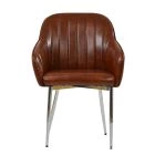 Lule Carver Dining Chair Vintage Brown Leather & Chrome
